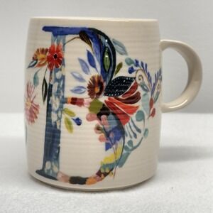 Anthropologie Starla M Halfmann Petal Palette Floral Monogram B Coffee Mug NWOT